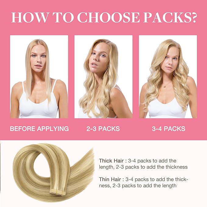 GOO GOO Tape in Hair Extensions Human Hair, 16/22 Light Blonde Highlighted Golden Blonde, 12inch 80g 40pcs, Skin Weft Seamless Invisible, Silky Straight with Thick Ends, Remy Human Hair
