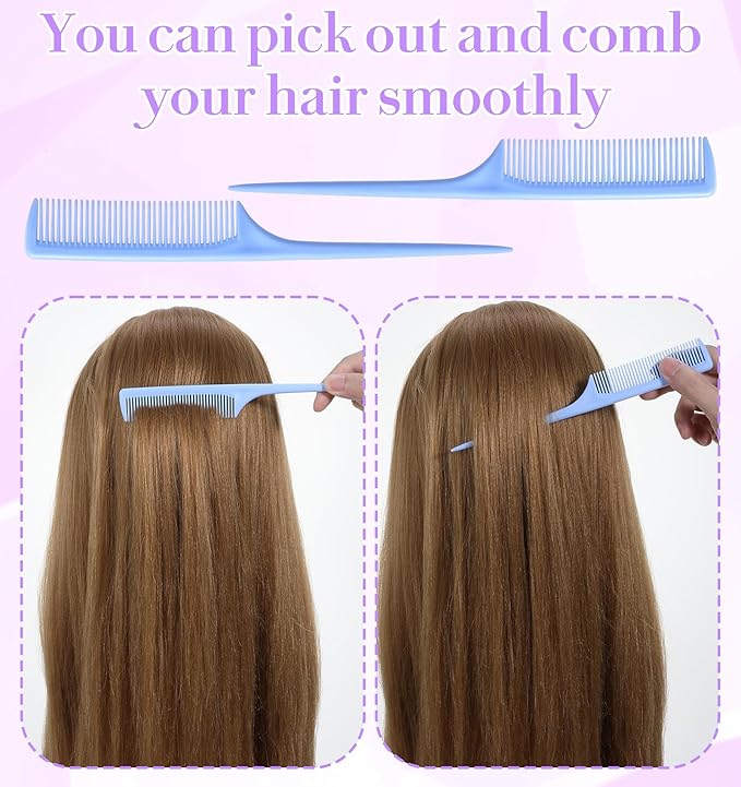 6PCS Fine Tooth Rat Tail Comb, Rat Tooth Comb for Women Styling Detangling Back Combing Updo Hairstyle Anti Static (Mult-Color)