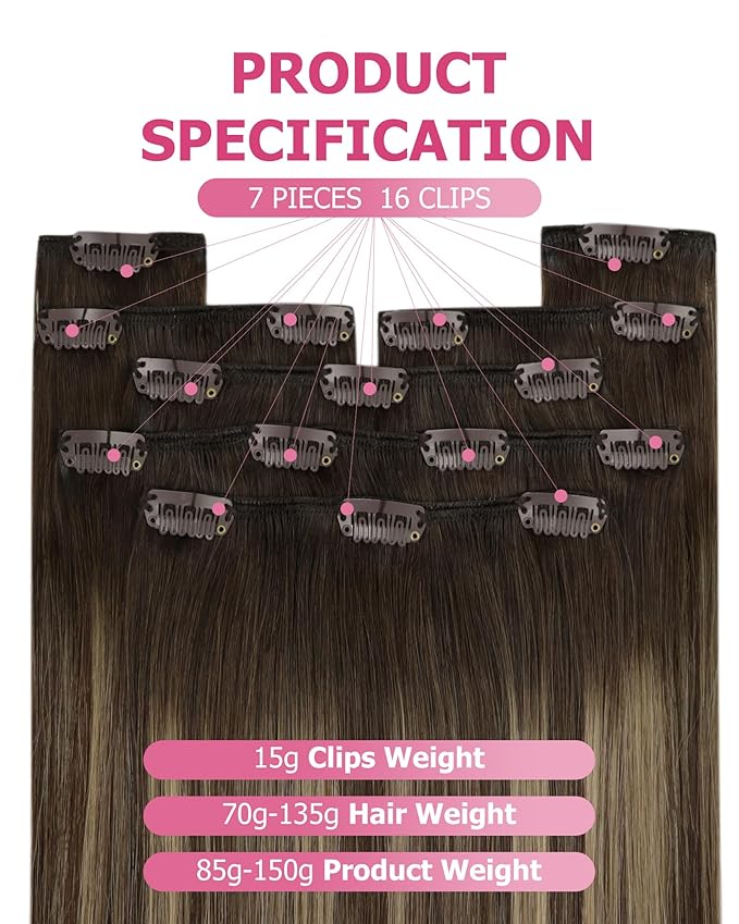 YoungSee 150g Balayage Clip in Hair Extensions Human Hair Chocolate Brown Mix Caramel Blonde Balayage Hair Extensions Clip in Human Hair Softness Clip ins Extension Straight Hair 20inch 7pcs