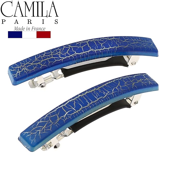 Camila Paris CP2956 French Hair Barrette Clip for Girls, Set of 2 Rubberized Metal Clasp Strong Hold Grip Hair Clips for Women, No Slip and Durable Styling Girls Hair Accessories, Made in France