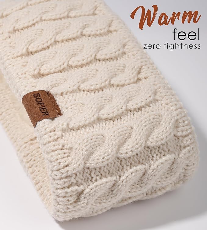 Sofier Winter Headbands for Women Knit Ear Warmers Soft Fuzzy Fleece Lined Cold Weather Ear Muffs Christmas Stocking Stuffers Gifts