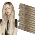 COOKAYU Invisi Edge Tape in Hair Extensions Human Hair, Ash Brown to Platinum Blonde 20Inch 20pcs 45g Straight Invisible Injected Tape in extensions