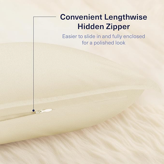 Kickoff Viscose Bamboo Pillowcase, Queen, Set of 2, 100% Organic Hidden Zippered Viscose Bamboo Pillow Case Queen Size, Cooling Pillow Cover for Hot Sleepers (20"x30" Buttercream)