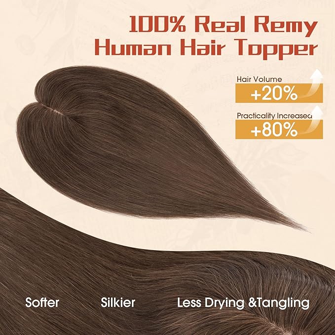 Rich Choices Human Hair Toppers for Women-100% Real Remy Hair Topper No Bang-Upgraded 150% Density 9 * 12CM Lace Base-Clip in Hairs Topper for Thinning Hairs-12Inch #2R Chocolate Brown