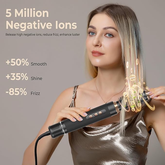 7 in ONE Hair Dryer Brush, Powerful Blow Dryer Brush with Air Curler for Hair, Brush Blow Dryer with Diffuser, Ionic Hot Air Brush Fast Dry, Volumize, Curls, Straight, Hair Styling Tools 100-120V