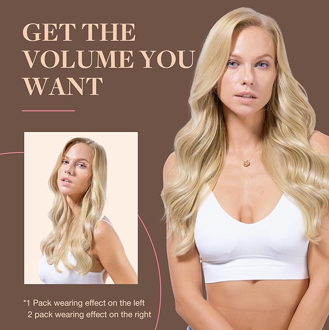 GOO GOO Clip in Hair Extensions Real Human Hair, Remy Human Hair Extensions Clip ins for Women, Natural Human Hair, 20inch 120g 7Pcs, 18D/22F Dirty Blonde Highlights
