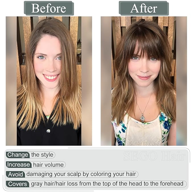 SEGO Hair Toppers for Women Real Human Hair with Thinning Hair, Toppers Hair Pieces Clip in Toppers Straight Hair Pieces with Front Bangs -8 Inches #18/613 Ash Blonde Mix Bleach Blonde
