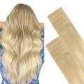 GOO GOO Invisi Edge Tape in Hair Extensions Human Hair, 18AT60A Pearl Ash Blonde Highlights, 10pcs 16inch 25g, Virgin Remy Hair, Seamless Injected Tape, Natural Look