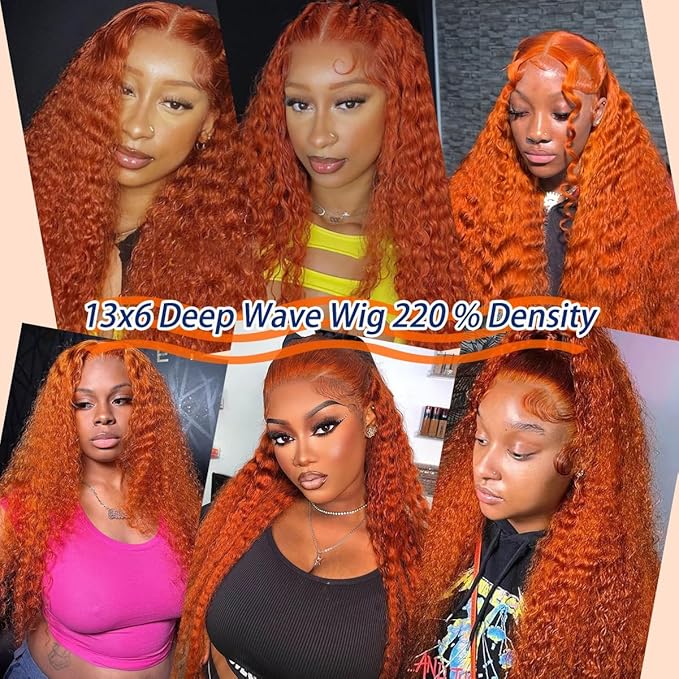 Ginger Wig Human Hair 13x6 Orange Ginger Deep Wave Lace Front Wigs Human Hair 350# Deep Curly HD Lace Front Wigs for Women 210% Density Deep Curly Wig Human Hair Pre Plucked 34Inch
