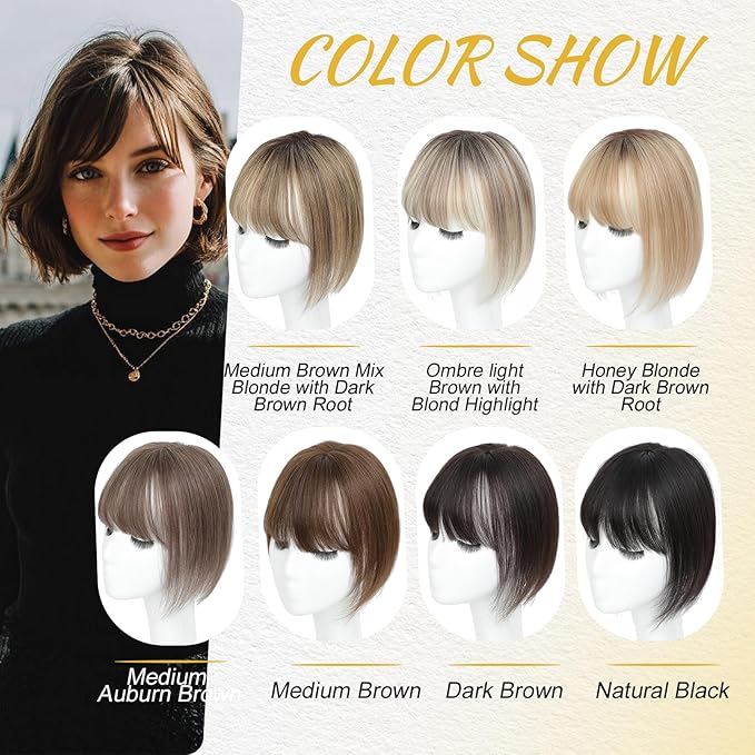 Hair Topper with Bangs Clip 360° 3D Cover Hair Toppers for Women with Thinning Hairs 10 Inch Straight Clip in Bangs Hairs Piece for Women（Medium Auburn Brown）#6