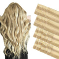 GOO GOO Invisi Edge Tape in Hair Extensions Human Hair, 18D/22F Dirty Blonde Highlights10pcs injected with 10pcs classical tape ins, 20inch 50g, Virgin Remy Hair, Natural Look