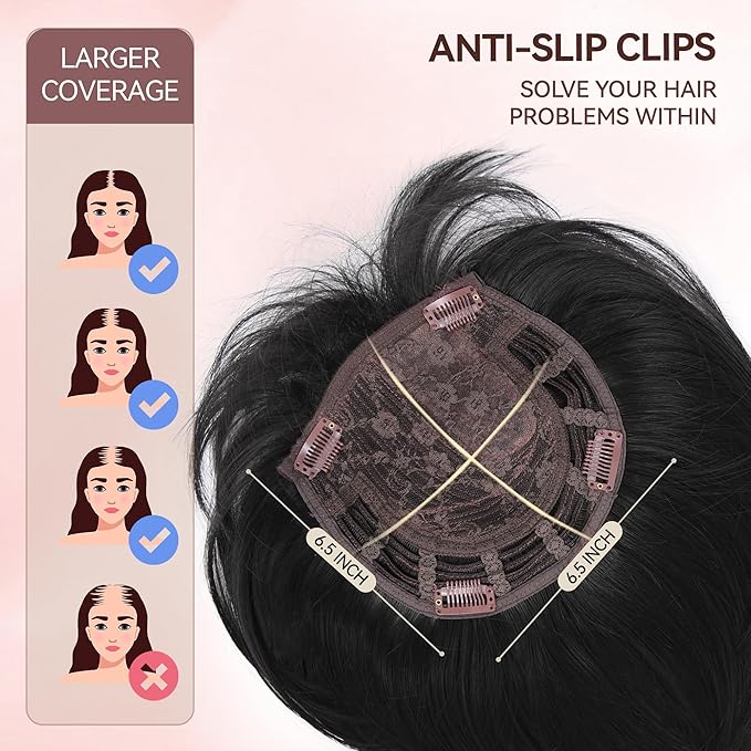 LEEONS Hair Toppers for Women with Bangs Short Bob Synthetic Pieces for Thinning Hair Side Part (Black)