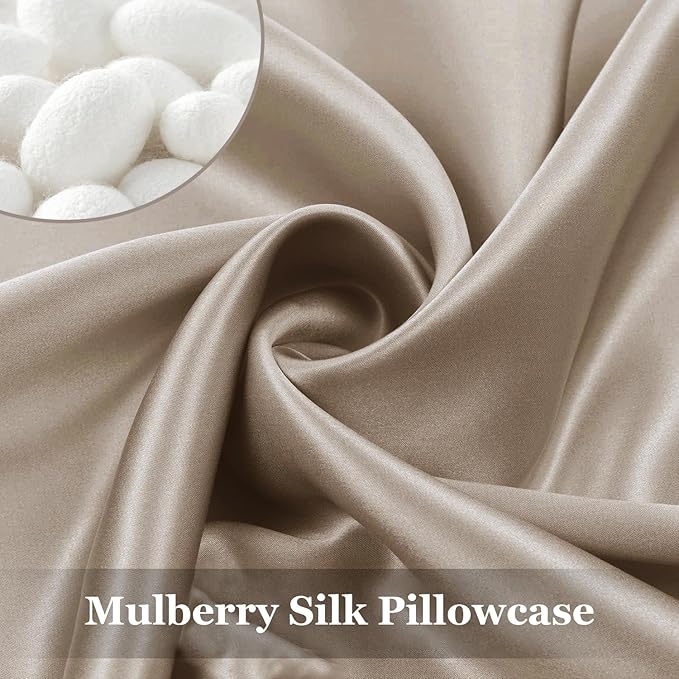 Adubor Silk Pillowcase for Hair and Skin with Hidden Zipper, Both Sides 23 Momme Silk Pillow Case, Queen Size 20×30 inches, Taupe, 2PCS