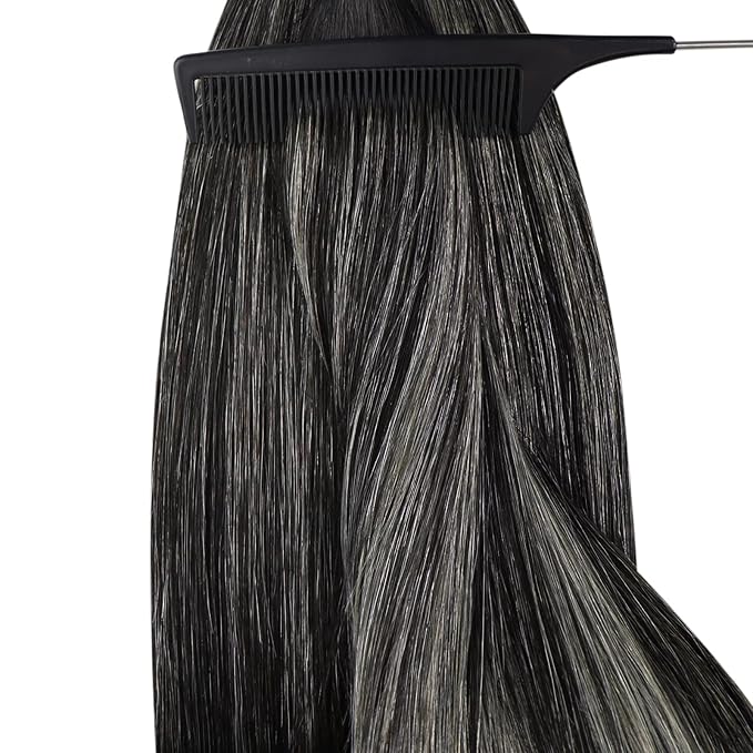 YoungSee Nano Extensions Human Hair Black Ombre Nano Ring Hair Extensions Balayage Black to Silver Nano Loop Hair Extension Silver Nano-Link Extension Cold Fusion 1g/s 50g 16inch