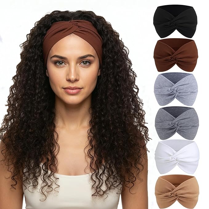 obeoby 6 Pcs Wide Headbands for Women, Twisted Hair Bands Large African Wide Hair Wrap Non Slip