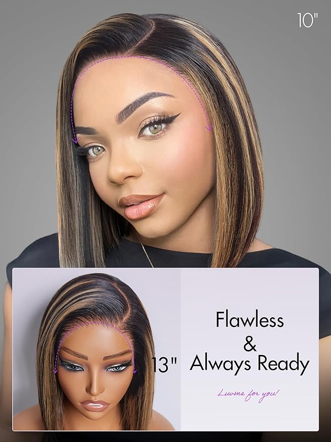 LUVME HAIR Ombre Blonde Highlight Silky Straight Glueless Pre Cut Lace Bob Wig