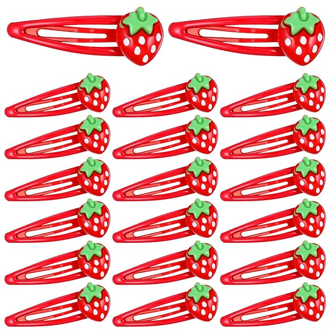 Sibba Strawberry Hair Clip 20 PCS Red Metal Snap Fruit Hair Clips Head Barrettes Fruit Bow Clips Strawberries Head Ring Tie Cute Strawberry Accessories for Girls Women Teens Gifts (2.05×0.73in)