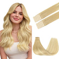 GOO GOO Tape in Hair Extensions Human Hair, 18AT60A Pearl Ash Blonde Highlights, 24inch 30g 10pcs, Skin Weft Seamless Invisible, Silky Straight with Thick Ends, Remy Human Hair