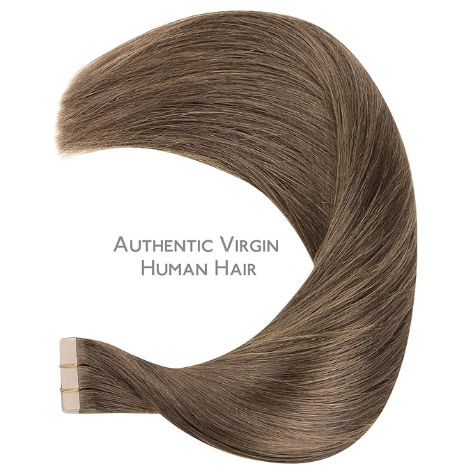 WENNALIFE Tape in Hair Extensions Human Hair Light Ash Brown Tape in Extensions, 10pcs 30g 20 inch Remy Invisible Tape Ins Straight Colored Soft Real Human Hair Tape in Extensions Refill Set