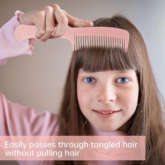 RHOS Medium Tooth Detangling Comb Set for Curly/Straight/Short/Thick Hair, Wet & Dry Use - Pink & Purple