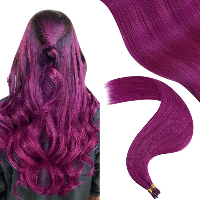 YoungSee I Tip Hair Extensions Purple I tip Hair Extensions Human Hair Purple Hair Extension I tips Extensions Real Human Hair Color-Hair 18Inch 30s 25g Experimenting with Colors