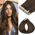 GOO GOO Tape in Hair Extensions Human Hair, 4A Chocolate Brown, 10inch 60g 40pcs, Skin Weft Seamless Invisible, Silky Straight with Thick Ends, Remy Human Hair