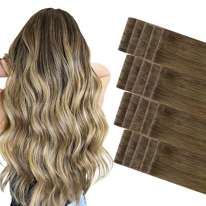 GOO GOO Invisi Edge Tape in Hair Extensions Human Hair, 3/8/613 Walnut Brown to Ash Brown and Bleach Blonde 20pcs 22inch 50g, Virgin Remy Hair, Seamless Injected Tape, Natural Look