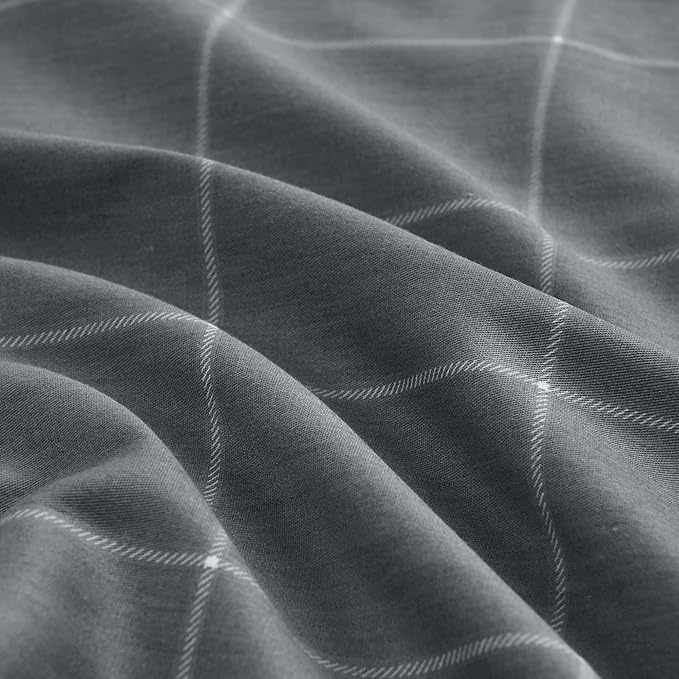 JELLYMONI 100% Natural Cotton Plaid King Pillowcases Set, 2 Pack Dark Gray with White Grid Geometric Pattern Printed Pillow Covers with Envelope Closure(Pillows are not Included)