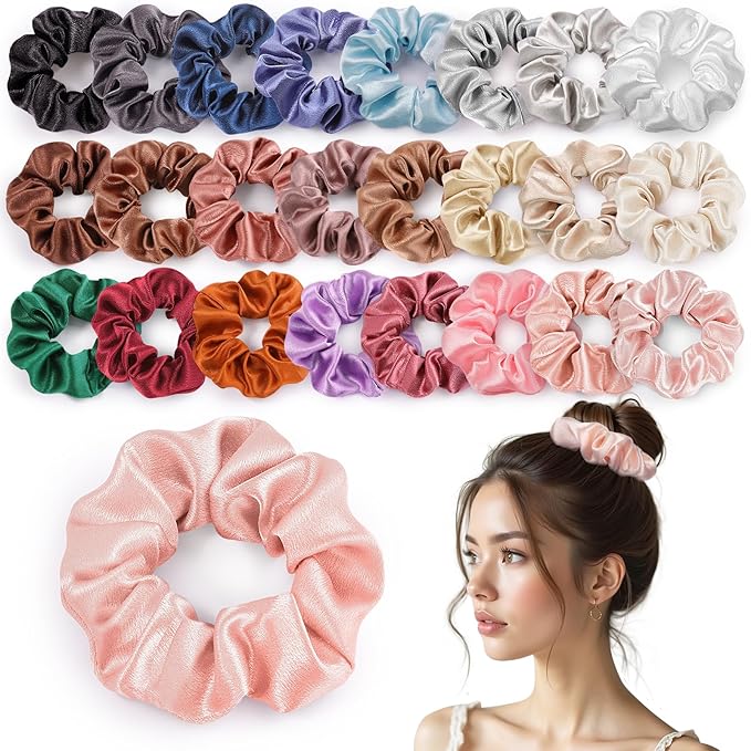OCATO Scrunchies Birthday Gifts for Women: Silk Satin Scrunchies 24Pcs Hair Scrunchie for Women Girls Hair Bands Hair Ties Hair Accessories Scrunchy Party Favors Mothers Day Gifts for Mom Her