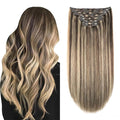 XDhair Clip in Extensions Human Hair 22 Inch 160g 7pcs Chocolate Brown to Caramel Blond Clip in Hair Extensions Real Human Hair for Women #4p27/22 inch