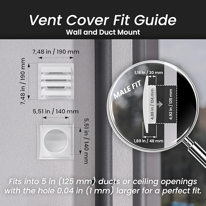 Repa Market 5 Inch Brown Dryer Vent Hood/Duct Cover for Walls or Ducting/ABS Plastic Grille with Flaps & Insect Screen/Exhaust and Dryer Vent Covers for Indoor & Outdoor Use