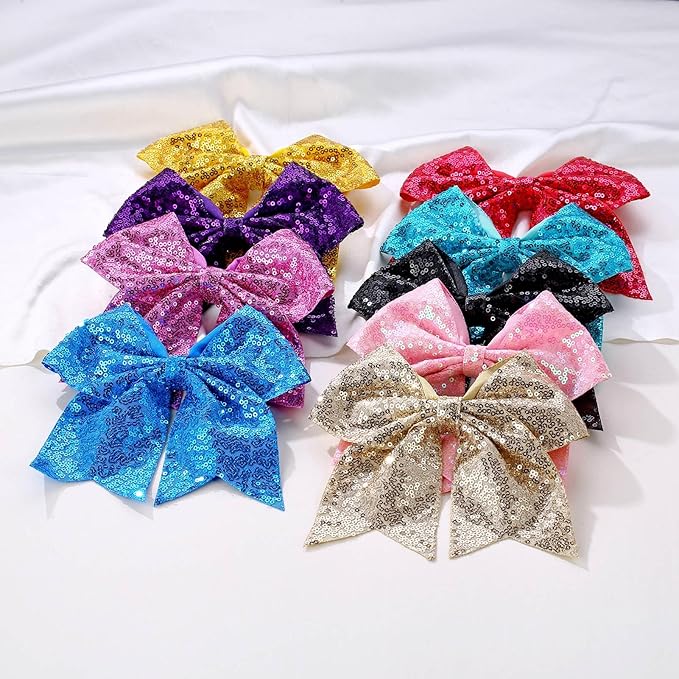 Large Big 7 Inch Glitter Bow Clip Sequin Bling Party Hair Accessories for Women Teens Girls Kids 1 Pcs (Hot Pink2)