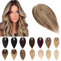 SEGO Human Hair Toppers for Women With Thinning Hair, 7 * 13CM Silk Base 100% Real Human Hair Clip in Top Wiglet Hairpieces -14 Inch No Bangs Medium Brown&Dark Blonde