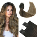 SURNEL Tape in Hair Extensions Human Hair 16 inch Natural Black to Chocolate Brown and Caramel Blonde Tape Hair Extensions 20pcs 50g(#1B/4/27-16)