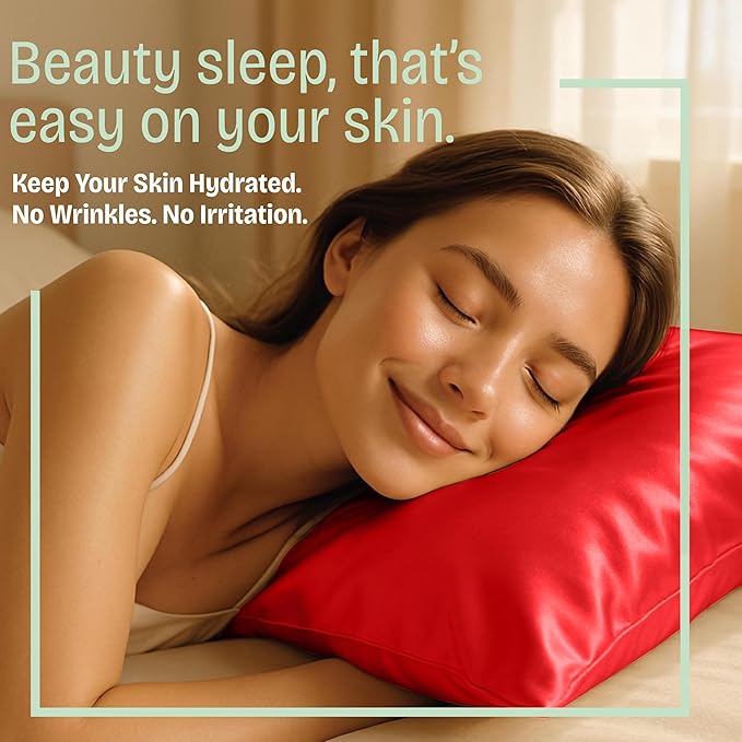 BLISSFORD Satin Pillowcase with Zipper, for Hair and Skin Care, Feels Soft and Cool Like a Silk Pillowcase, Red Satin Pillow Cases Set of 2, Slik Pillow Cover, King Size - 2 Pack