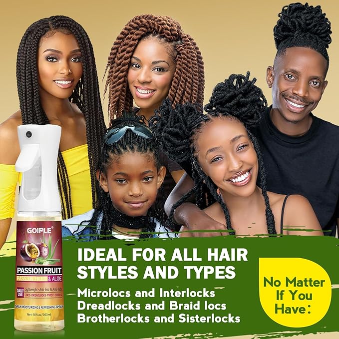 Loc Moisturizing Spray for Dull, Dry Locs - Daily Passion Fruit Hair and Scalp Moisturizer for Dreadlocks, Sisterlocks, Microlocks, Braids- Lightweight Refreshing Moisturizer Loc Spray for Anti-frizz
