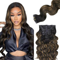 Lashey Seamless Clip in Hair Extensions Human Hair 150g 9pcs 24 Inch Body Wave Natural Black Mixed Chestnut Brown Clip in Hair Extensions for Women