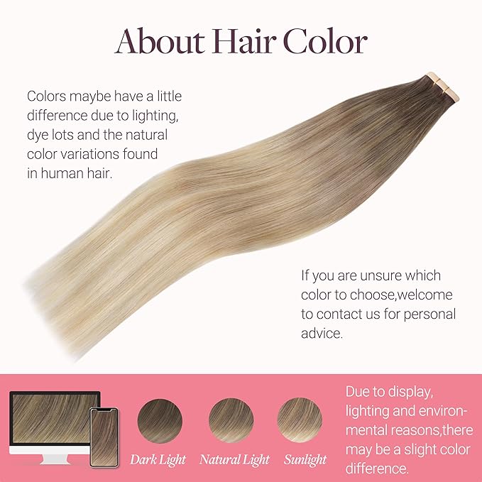 GOO GOO Tape in Hair Extensions Human Hair, 9/18J/60 Chocolate Brown to Champagne Blonde Balayage, 16inch 50g 20pcs, Skin Weft Seamless Invisible, Silky Straight with Thick Ends, Remy Human Hair