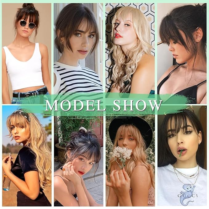 NAYOO Bangs Hair Clip - Light Brown Fake Bangs 100% Real Human Hair Extensions Wispy Bangs for Women Fringe with Temples Hairpieces Curved Bangs for Daily Wear(Light Brown, Wispy Bangs)