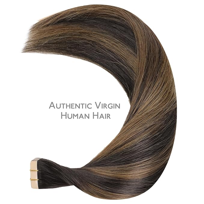 WENNALIFE Tape in Hair Extensions Human Hair Balayage Dark Brown Mixed Chestnut Brown Tape in Extensions, 10pcs 20g 12 inch Remy Invisible Tape Ins Straight Soft Real Human Hair Tape in Extensions