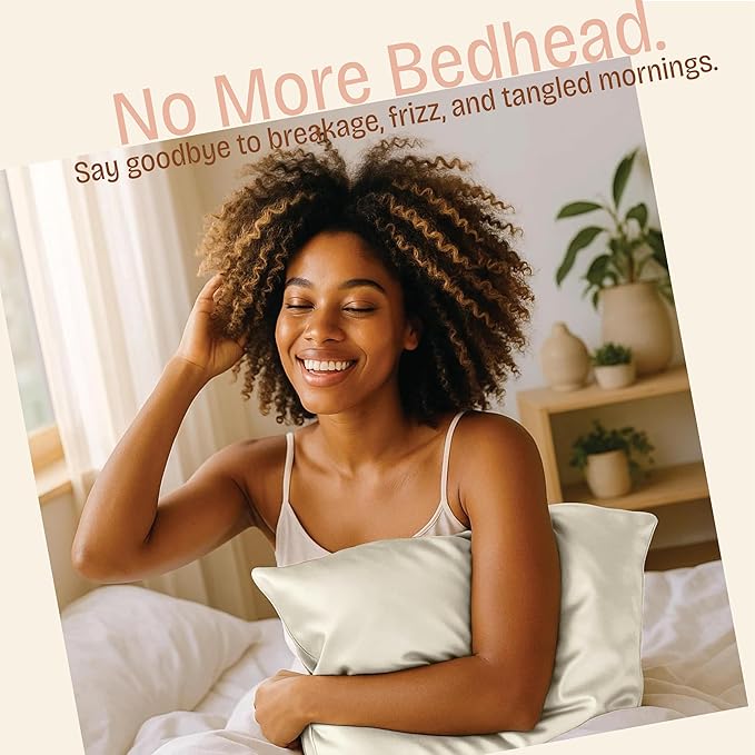 BLISSFORD Satin Pillowcase with Zipper, for Hair and Skin Care, Feels Soft and Cool Like a Silk Pillowcase, Satin Pillow Cases 2 Pack, Slik Pillow Cover, Ivory - Standard Size, Set of 2