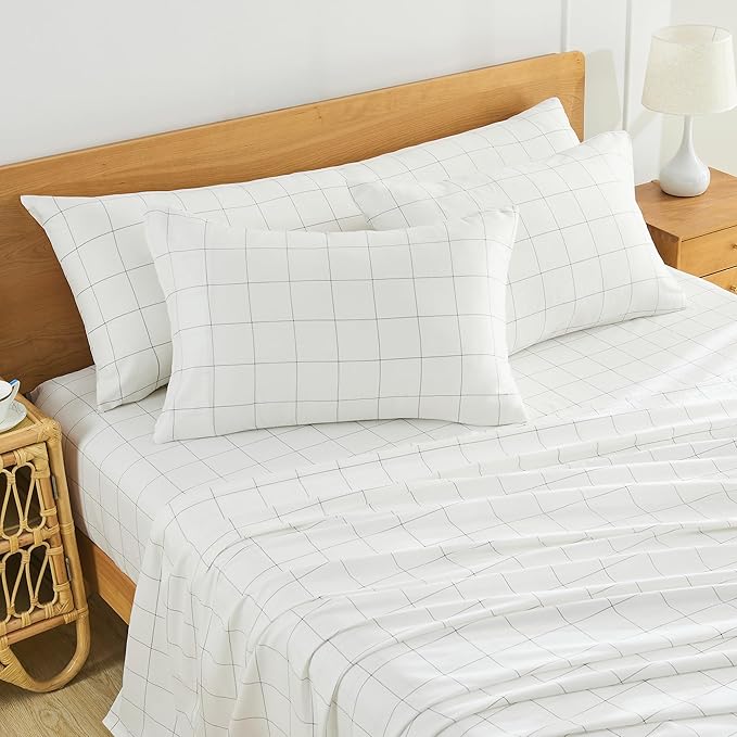 JELLYMONI 100% Natural Cotton Plaid Body Pillowcase, 1 Pack White Checkered Pattern Printed Pillow Covers with Envelope Closure (Pillows are not Included)