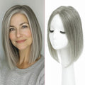 YAMI Hair Toppers for Women 100% Real Human Hair Toppers for Women 12Inch Large Upgrade Swiss Base Cover Hairloss and Add Volume (Mixed Grey)