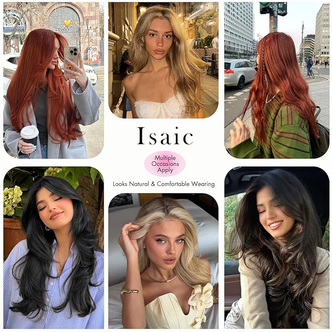 Isaic 24 Inch Synthetic Hair Toppers for Women with Thinning Hair, Clip In Crown Topper Hair Extensions with Adjustable Bandage, Layered Wiglet for Natural Coverage (Copper)