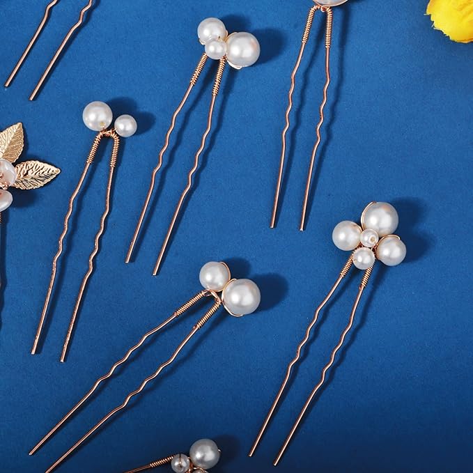 12 Pieces Bride Hair Pins Rhinestones Gold Hair Accessories for Women Crystal Wedding Hairpiece for Bridesmaids