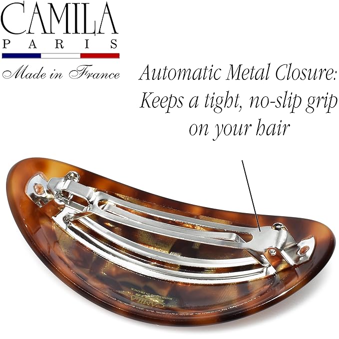 Camila Paris CP3645 French Hair Barrette Clip Oval Brown and Africa, Strong Hold Grip Hair Clips for Women, No Slip Rubberized Metal Closure, Durable Styling Girls Hair Accessories, Made in France