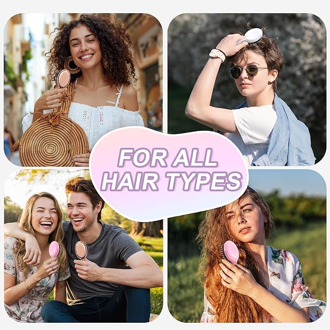 Mini Boar Bristles Hair Bursh, Travel Size Hair Brush for Women Men Kids, Protable Small Hair Brushes for Pockets Purses, Mini Hair Brush for Smooth Add Shine (1 Pack-White)