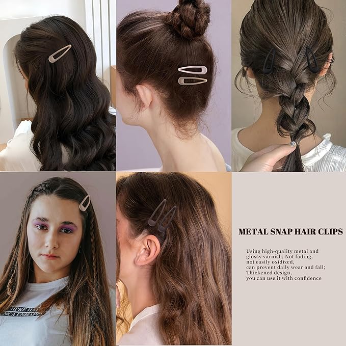 Small Hair Barrettes For Women No Slip Metal Snap Clips For Thin And Fine Hair,Matte Black Brown,20 PCS,1.97 x 0.5 Inch.
