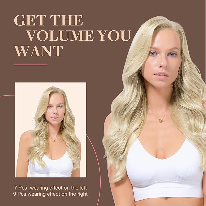 GOO GOO Clip in Hair Extensions Real Human Hair, Remy Human Hair Extensions Clip ins for Women, Natural Human Hair, 14inch 150g 9Pcs, 60A Platinum Blonde