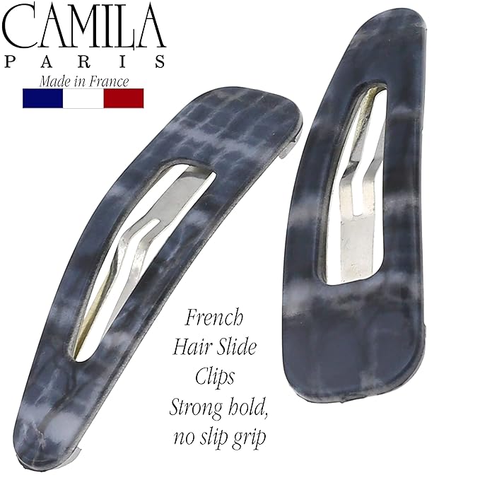 Camila Paris CP3094 French Hair Barrettes Clips, Snap Hair Slides Clic Clac for Women, Styling Girls Side Slide-in Metal Snap Pin Hair Accessories for Women. Strong Hold, No Slip Grip, Made in France